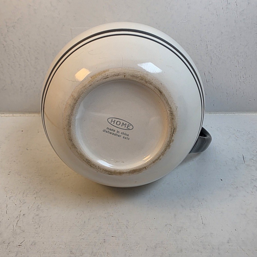 HOME Ceramic Pitcher White with Black Trim Farmhouse Stoneware Water Jug 7.5in - Picture 6 of 9